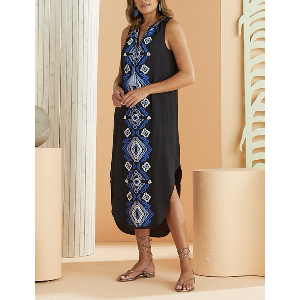 Marie Oliver Ellis Embroidered Dress Navy Blue Sleeveless Size XS
